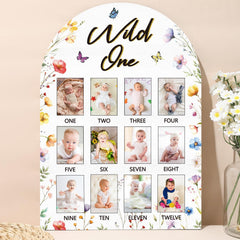 Naozinebi Wildflower One photo board showing 12 monthly memories for baby's first year.