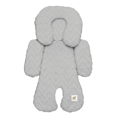 NAP baby car seat insert with head and body support in zigzag gray, keeps newborn comfortable and secure.