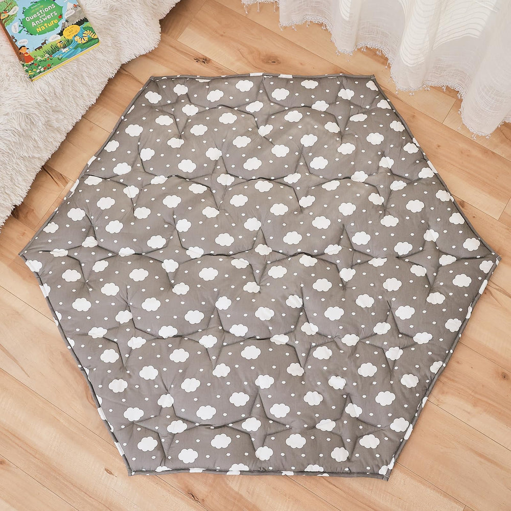NapCure Hexagon Play Mat cloud print offers soft tummy time comfort