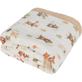 Natchiketa Forest Friends blanket front view shows breathable organic cotton for gentle swaddling.