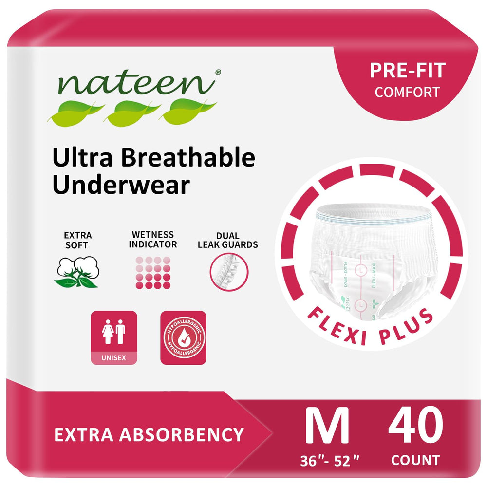 Nateen Flex Plus pack of 40 pull-ups for light to moderate incontinence.