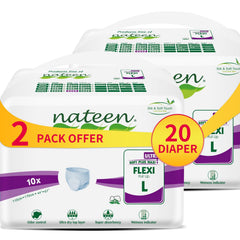 Nateen Flex Ultra Pull-Ups Size L pack 20 for heavy incontinence with all-day protection.