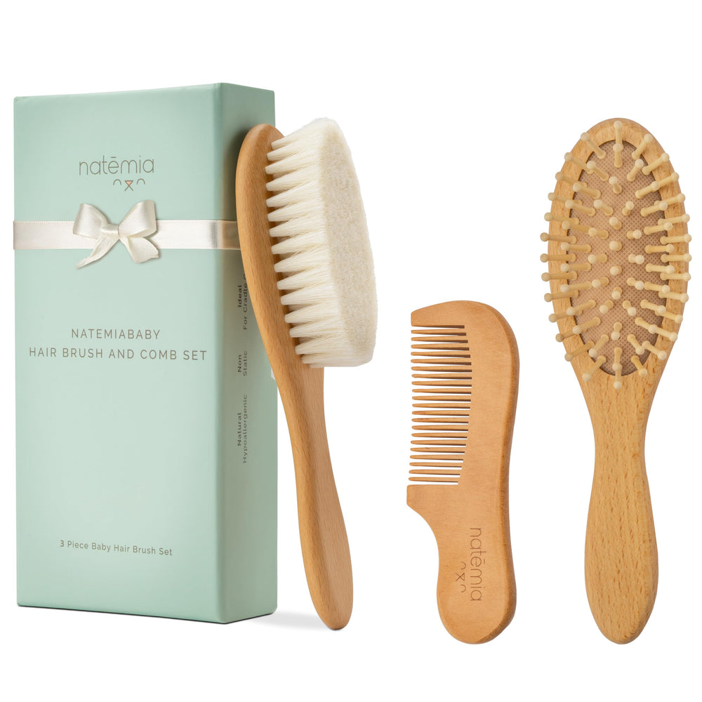 Natemia pack of three oval baby brushes and comb for simple grooming