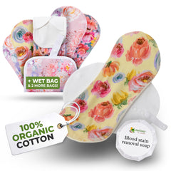 Natissy organic cotton reusable pad for light flow, packaged as a convenient 6-pack.