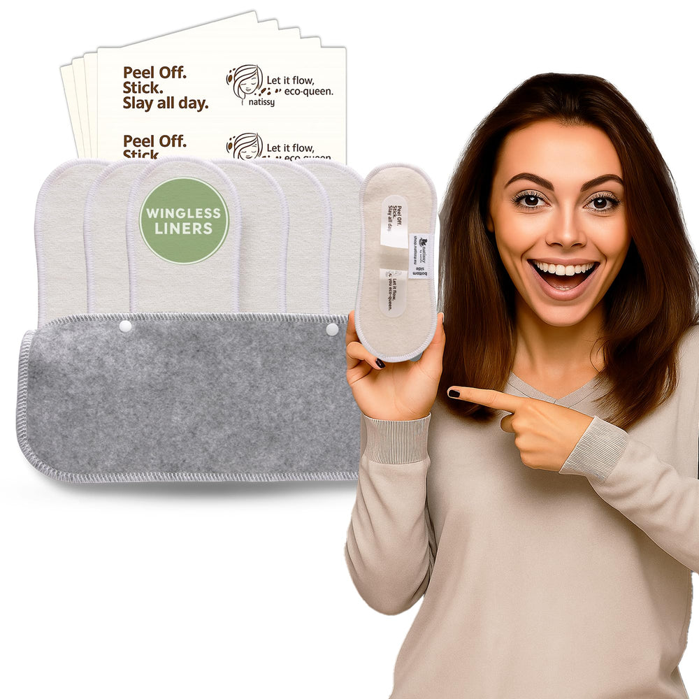 Natissy wingless panty liner with adhesive stick for secure all-day positioning