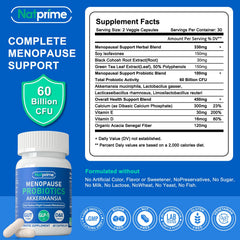 Natprime menopause capsules closeup highlighting probiotic capsules for gut health