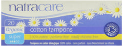 Natracare 2000 organic cotton tampon packaging shows eco friendly, biodegradable design.