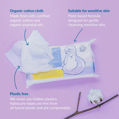 Natracare wipes with apricot oil infusion to refresh skin after meals.