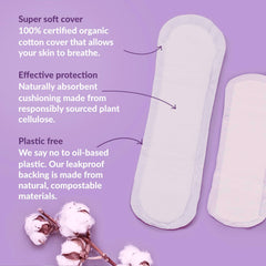 Natracare Dry and Light unscented pads shown for sensitive skin care.