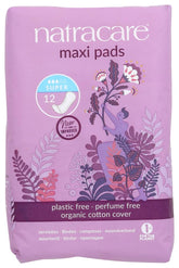 Natracare Maxi Pads Super with organic cotton cover offer soft, breathable protection.