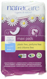 Natracare Maxi Pads Super with Organic Cotton Cover, soft and breathable for comfort.