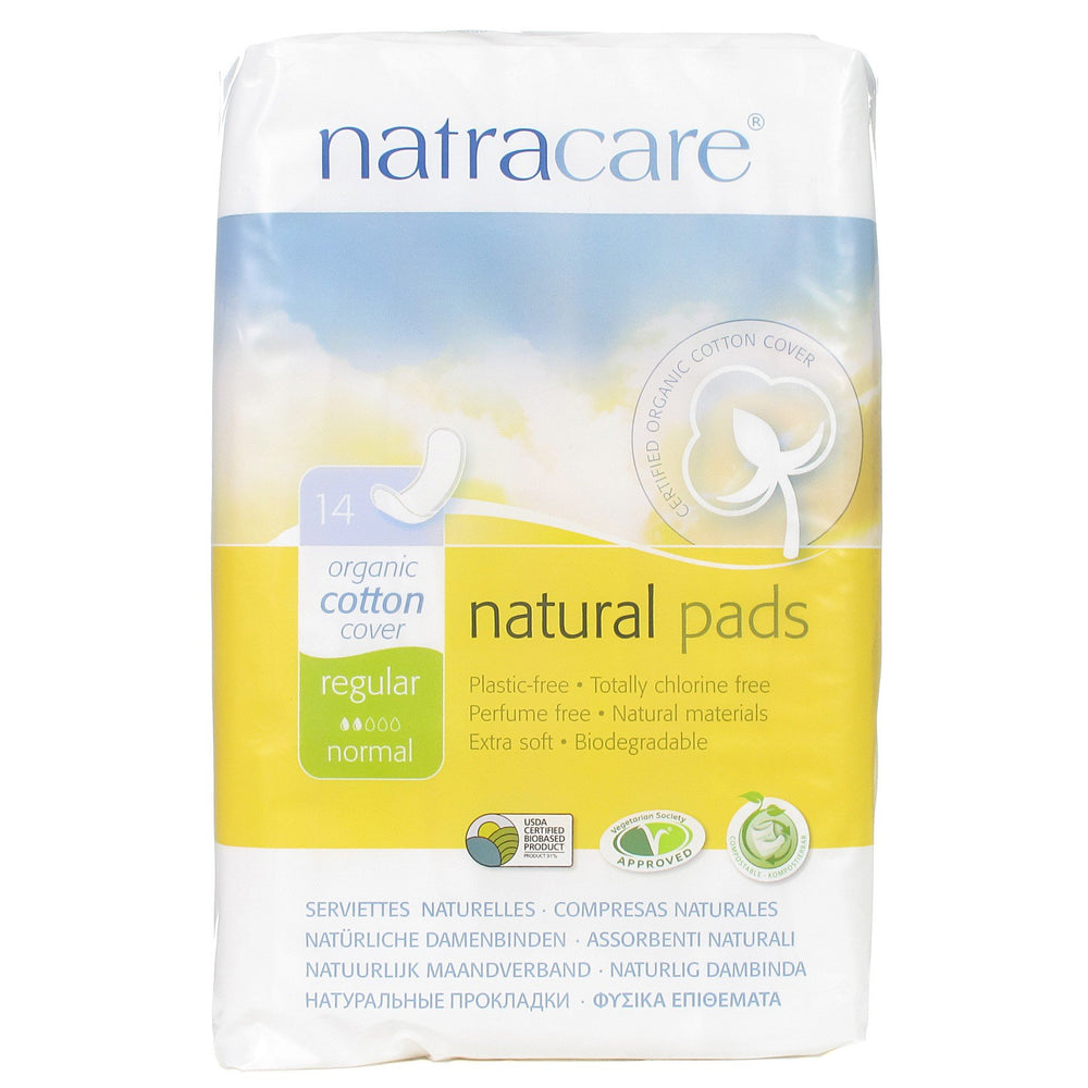 Natracare Natural Maxi Pads Regular in a 12-box pack with chlorine-free protection