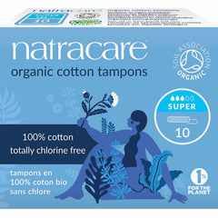 Natracare non-applicator tampon, super size, chlorine-free, gentle on sensitive skin.
