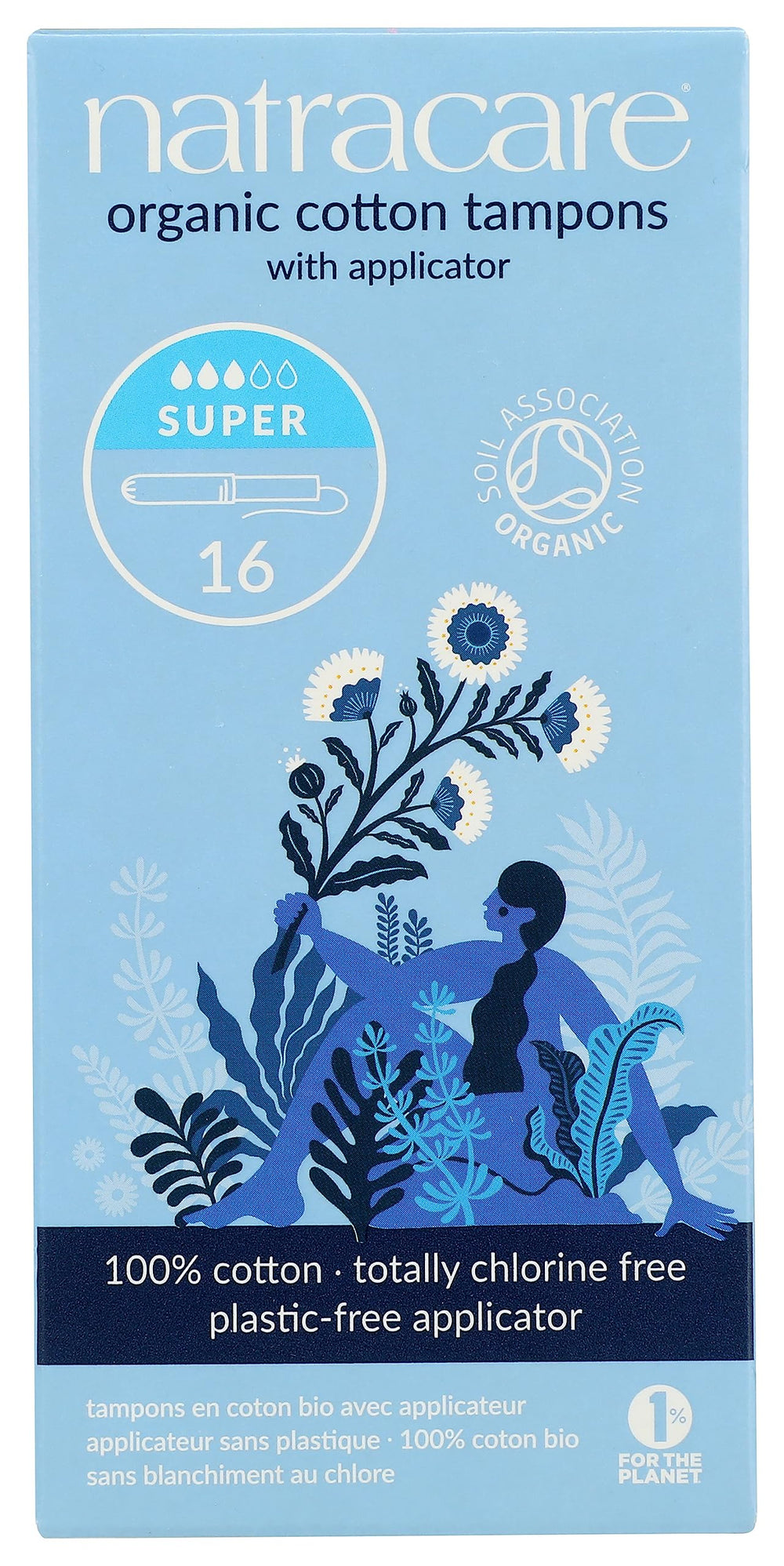 Natracare organic cotton super tampons with a cardboard applicator for plastic-free use