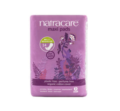 Natracare Maxi Regular pads in a six-pack box for convenient daily protection.