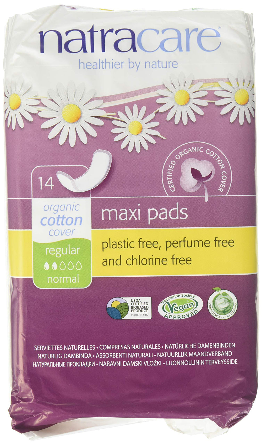 Natracare Regular Pads daily comfort and reliable protection in a 42-pad three-box set
