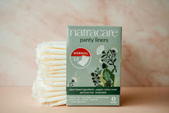 Natracare panty liners, individually wrapped, support hygienic on-the-go use.