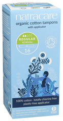 Natracare regular tampons with cardboard applicator close-up showing smooth glide