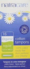 Natracare Regular tampons with applicator – front pack view, fragrance-free protection.