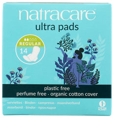 Natracare Ultra pads with wings show soft organic cotton cover for gentle protection.