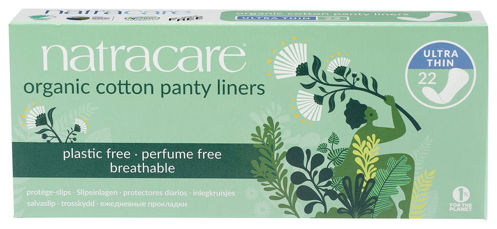 Natracare Ultra Thin Panty Liner, top view, slim daily protection option.