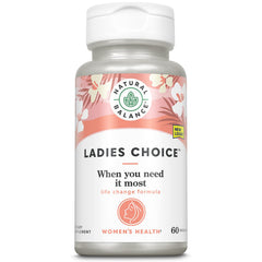 Natural Balance Ladies Choice bottle label shows plant-based menopause support you can trust