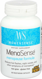 Natural Factors MenoSense Veg-Capsules bottle for menopause symptom support.