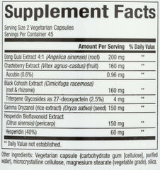 Natural Factors MenoSense Veg-Capsules close-up showing vegan capsules for daily menopause support.