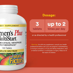 Natural Factors Women's Plus MultiStart capsules close-up, vegan and non-GMO benefits.