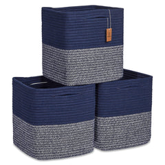 NaturalCozy 11-inch cotton rope storage cube front view, ideal for neat shelves.