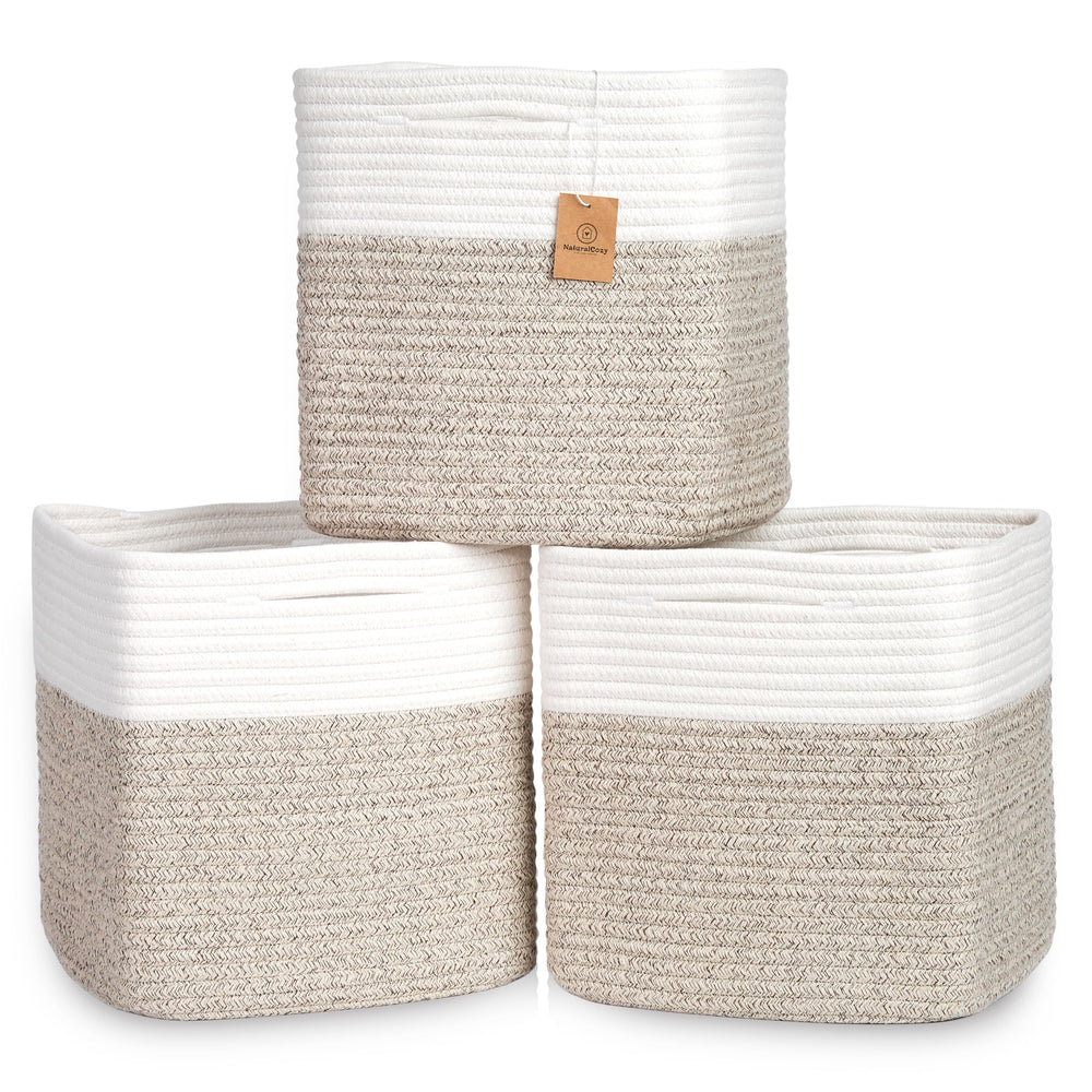 NaturalCozy 13-inch cube basket, folded rope, keeps shelves tidy.