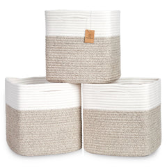 NaturalCozy 13-inch cube basket, folded rope, keeps shelves tidy.