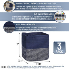 NaturalCozy 3-pack cube baskets on shelf organize toys and clothes.
