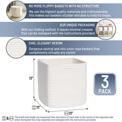 NaturalCozy three-pack square storage bins ideal for shelf organization.