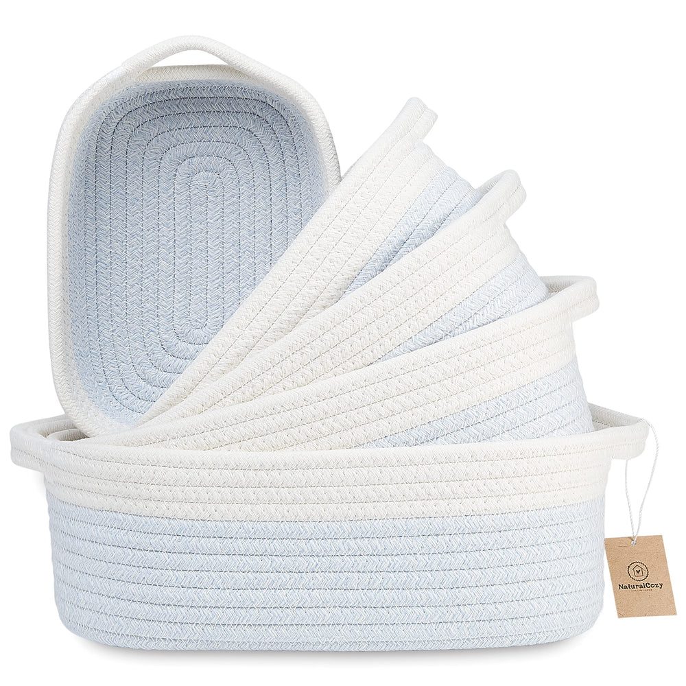 NaturalCozy 5-piece rectangle baskets, front view, ideal for toy and daily storage.