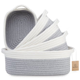 NaturalCozy 5-piece rectangle storage basket set—largest basket neatly displayed for organization