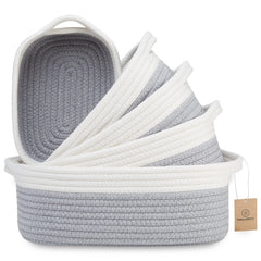 NaturalCozy 5-piece rectangle storage basket set—largest basket neatly displayed for organization