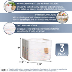 NaturalCozy cotton rope basket with folded edges shows sturdy shape.