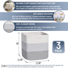 NaturalCozy cotton rope storage basket 3-pack ideal for toys and blankets.