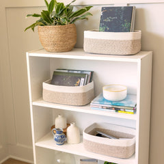 NaturalCozy hidden handles bins blend with decor for tidy, easy access.