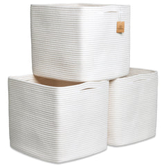 NaturalCozy Kallax bin made of cotton rope folds neatly for tidy toy storage