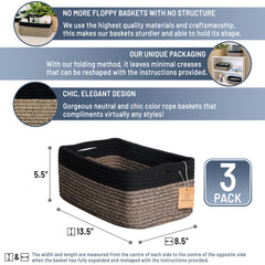 NaturalCozy rectangle basket for compact storage on shelves and desks.