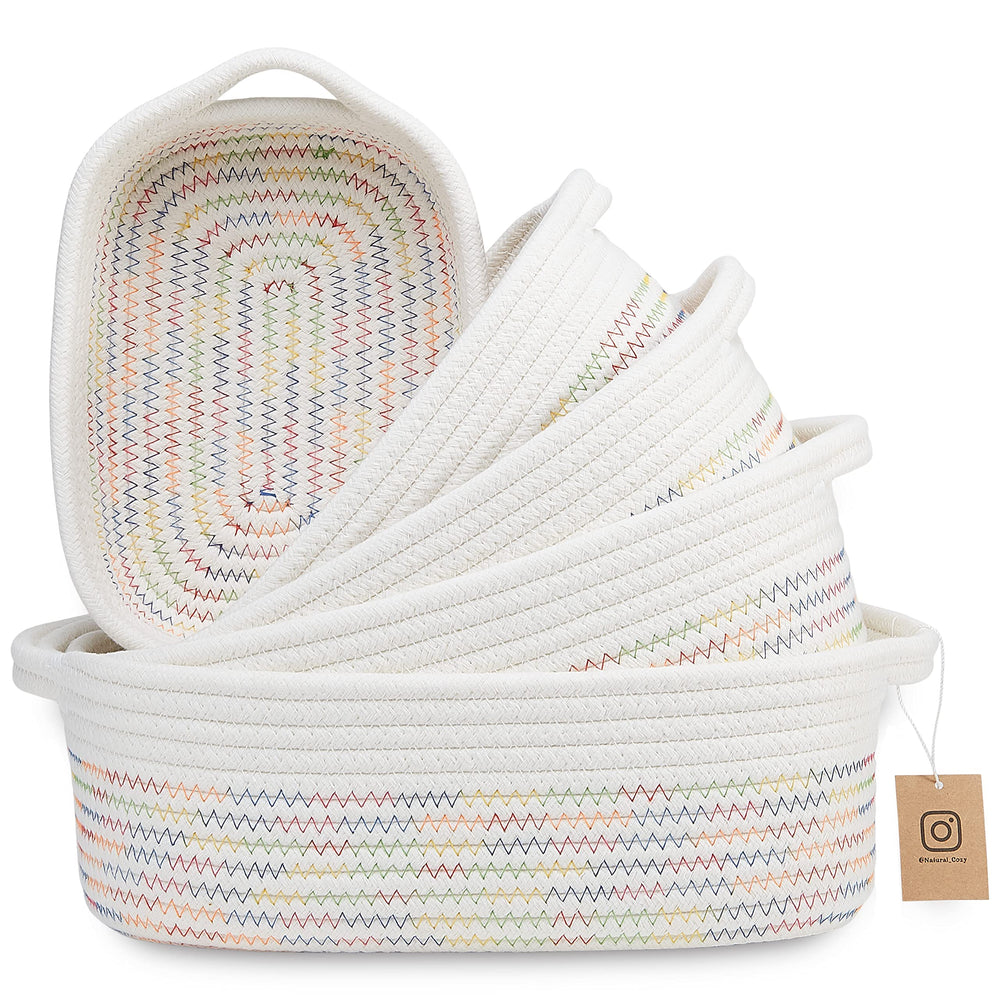 NaturalCozy rectangle basket set largest, sturdy storage for toys or fruit display.
