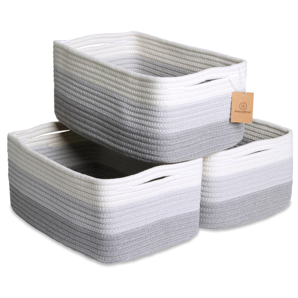NaturalCozy rectangle storage basket shows firm structure for neat shelves