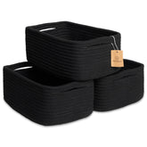 NaturalCozy rectangle storage baskets three-pack on shelf keep toys neatly organized.