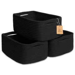 NaturalCozy rectangle storage baskets three-pack on shelf keep toys neatly organized.