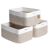 NaturalCozy rectangular rope basket for shelf organization and toy storage