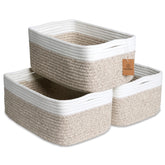 NaturalCozy storage baskets three-pack in rectangle shape, maximizing shelf space for toys and blankets.
