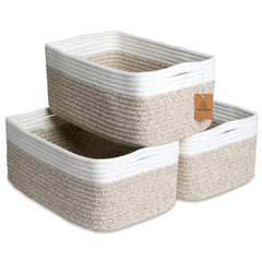 NaturalCozy storage baskets three-pack in rectangle shape, maximizing shelf space for toys and blankets.