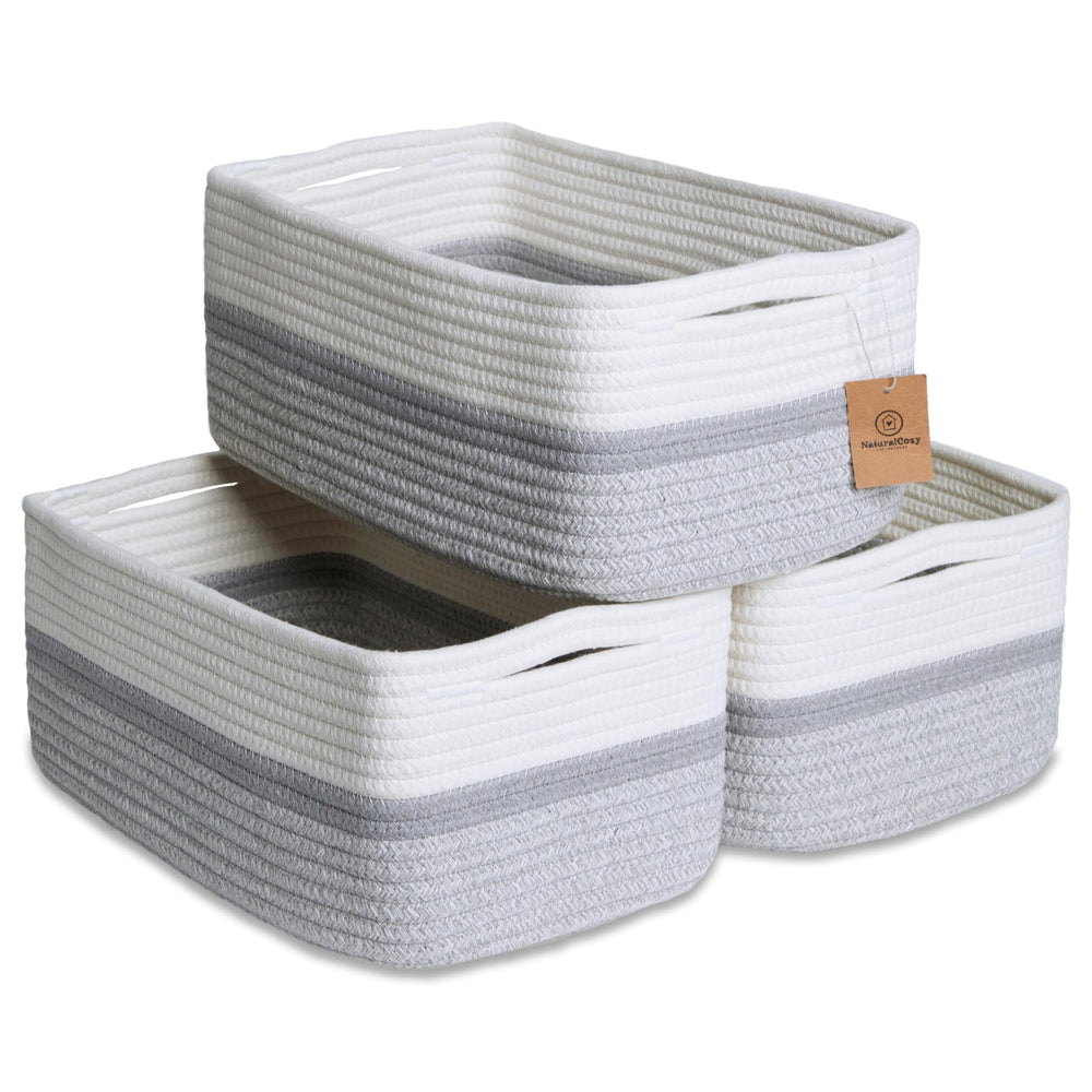 NaturalCozy storage baskets for shelves in a 3-pack tidy nursery toys and books